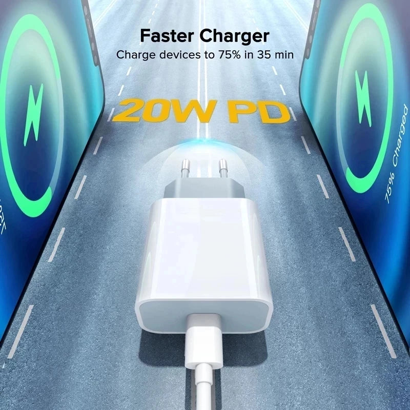 Chargeur PD 20W Charge rapide USB-C pour iPhone 15 14 13 Pro Max Mini X XS Charge rapide Type C Adaptateur secteur