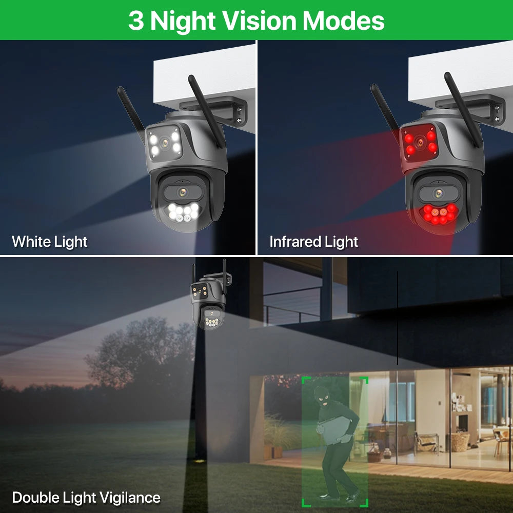 External 4K Dual Lens PTZ WiFi Camera - 8MP HD Outdoor IP Surveillance with 4MP Auto Tracking and Icsee P2P Technology