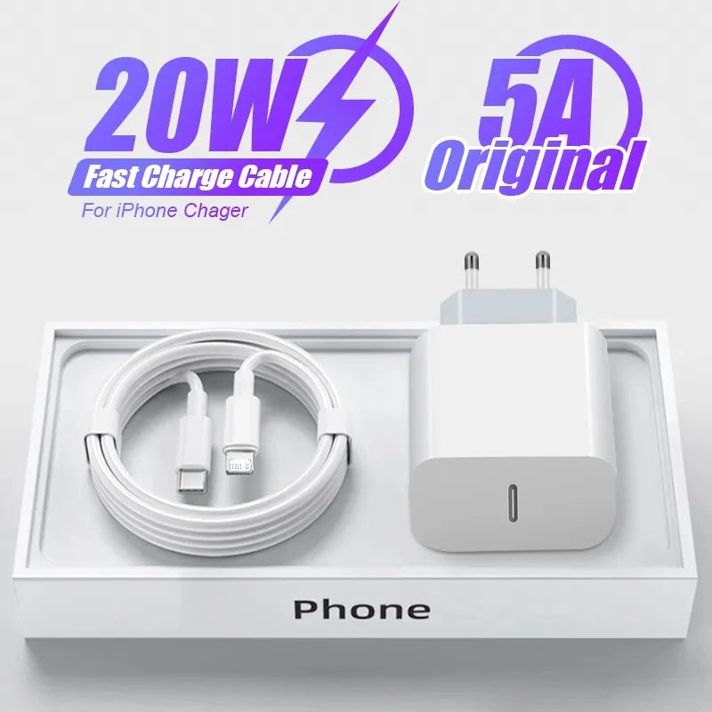 Chargeur PD 20W Charge rapide USB-C pour iPhone 15 14 13 Pro Max Mini X XS Charge rapide Type C Adaptateur secteur