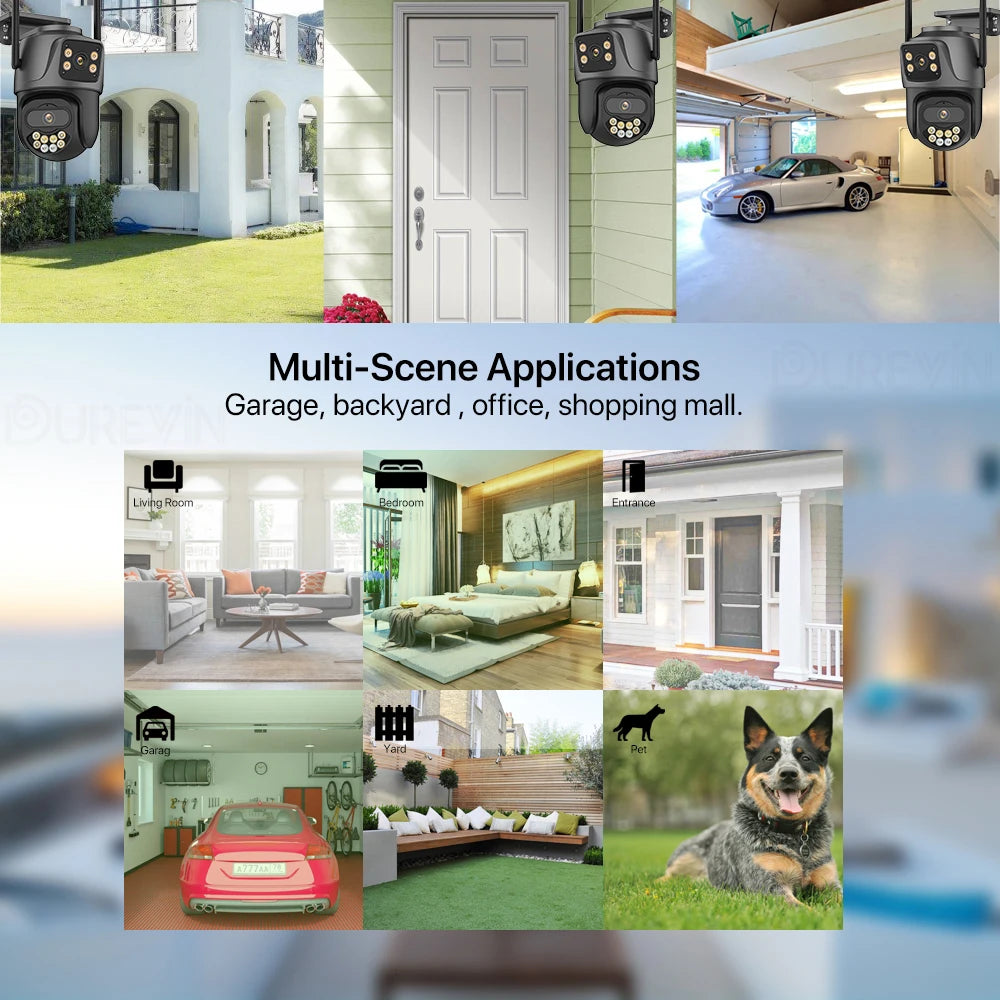 External 4K Dual Lens PTZ WiFi Camera - 8MP HD Outdoor IP Surveillance with 4MP Auto Tracking and Icsee P2P Technology