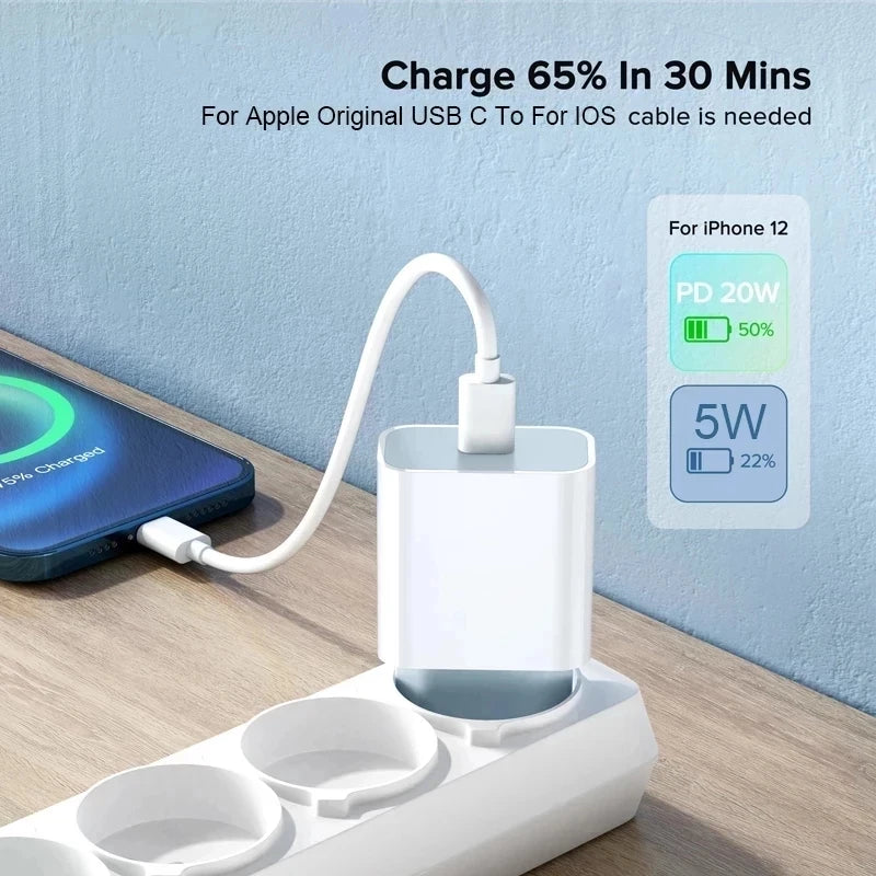 Chargeur PD 20W Charge rapide USB-C pour iPhone 15 14 13 Pro Max Mini X XS Charge rapide Type C Adaptateur secteur